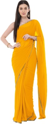 V And V Shop Solid/Plain Bollywood Chiffon Saree(Yellow)