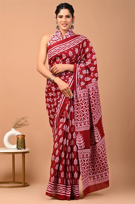 RJ CREATION Printed Bandhani Pure Cotton Saree(Maroon)