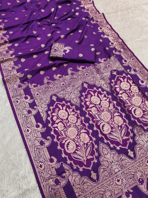 Keswi Fab Woven, Embellished Banarasi Pure Silk Saree(Purple)