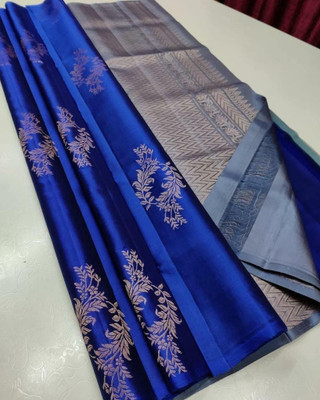 LUGABH Self Design Kanjivaram Pure Silk Saree(Blue)
