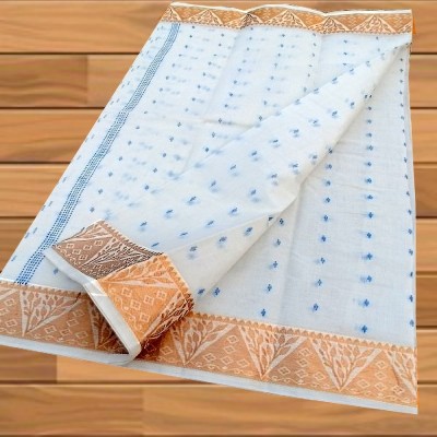 Happy Creation Woven Handloom Handloom Pure Cotton Saree(White)