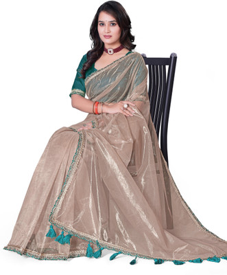 PATTARI Embellished Bollywood Tissue, Organza Saree(Grey)