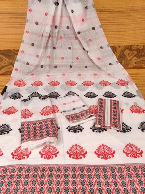 Crally Woven Mekhela Chador Cotton Blend Saree(White)