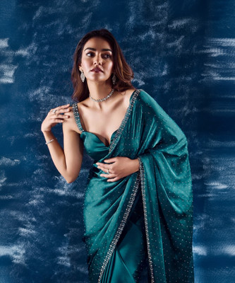 YASHIKA Embellished Bollywood Satin Saree(Blue)