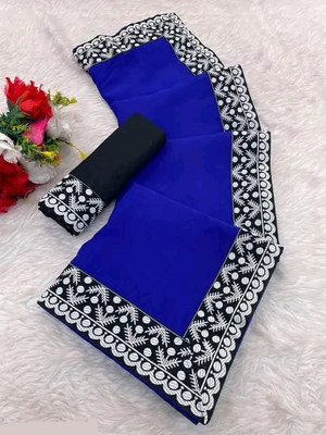 OKTAT Dyed Bollywood Georgette Saree(Blue)