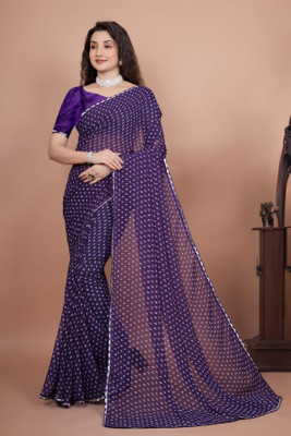 kumawat creation Printed Bandhani Georgette Saree(Purple)