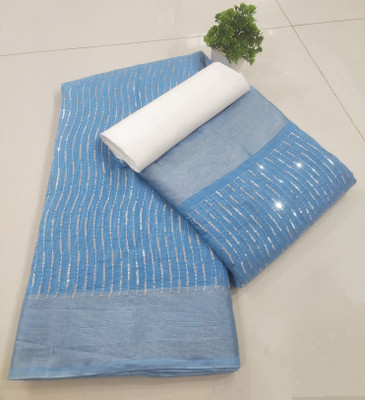 MAMERAA FAB Embellished Bollywood Cotton Silk Saree(Light Blue)