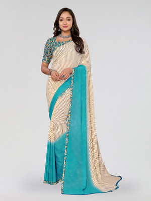 Moda Rapido Floral Print Daily Wear Georgette Saree(Blue, Cream)