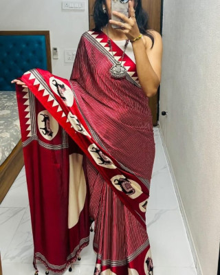 A To Z Cart Embellished Bollywood Satin Saree(Red)