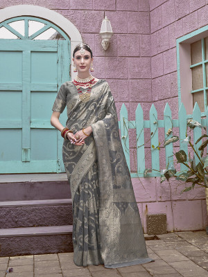 sagarika Solid/Plain Kanjivaram Art Silk Saree(Grey)