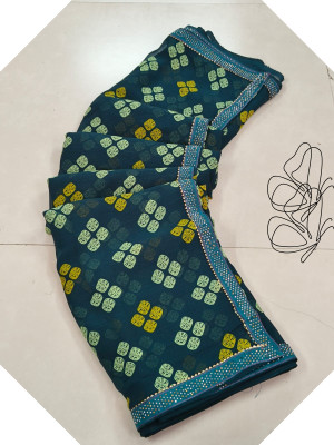 nabil Printed Bandhani Georgette Saree(Green)
