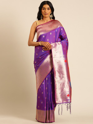 Tasrika Woven Paithani Pure Silk Saree(Purple)