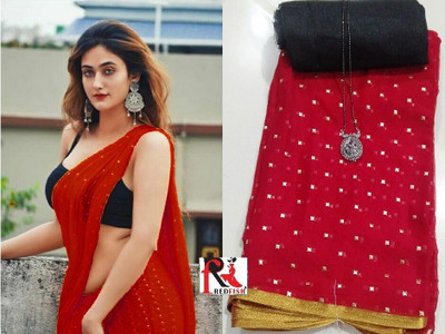 V And V Shop Printed Daily Wear Chiffon Saree(Red)