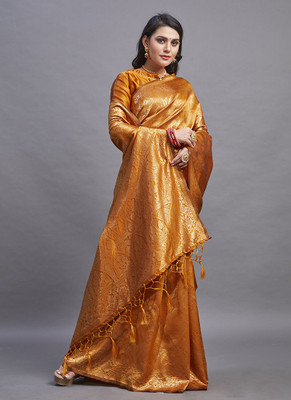 Amrut Collection Self Design Banarasi Silk Blend Saree(Mustard)