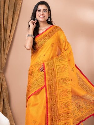 Divastri Printed Bollywood Cotton Jute Saree(Yellow)