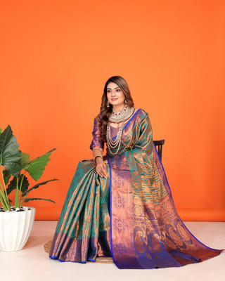 Jay fashion Self Design Banarasi Art Silk, Silk Blend Saree(Blue)