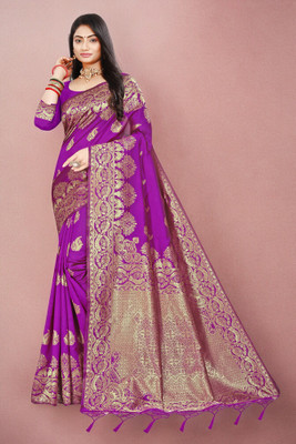 ALMEDA Woven Banarasi Jacquard Saree(Purple)