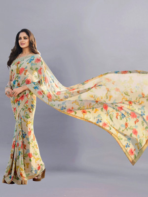 Divastri Printed Bollywood Georgette Saree(Cream, Multicolor)