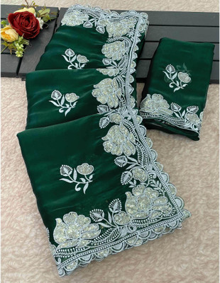 Moon Queen Embroidered Bollywood Jimmy choo Saree(Green)
