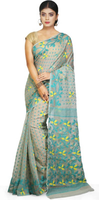 Revival Woven Jamdani Cotton Blend Saree(Beige)
