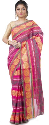 PuJoy Self Design, Woven, Embellished Bollywood Pure Cotton Saree(Pink)