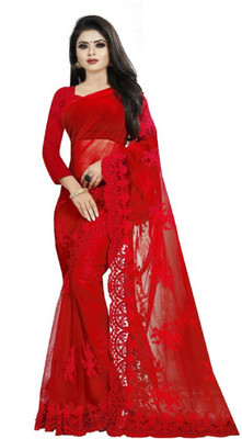 Apnisha Embroidered Bollywood Net Saree(Red)