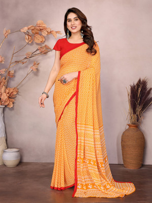 Anand Sarees Paisley, Floral Print Daily Wear Georgette Saree(Yellow, Red)