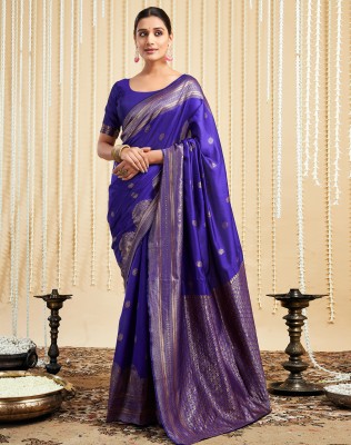 SIRIL Embellished Kanjivaram Silk Blend Saree(Purple, Gold)