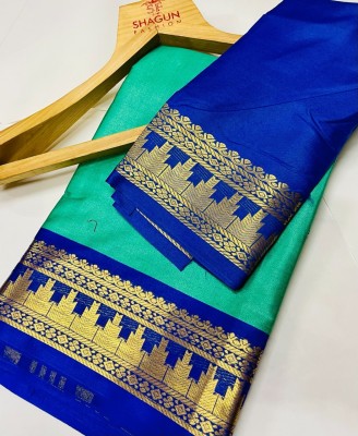 Paramparik Textile Woven, Solid/Plain Gadwal Pure Silk, Silk Blend Saree(Blue)