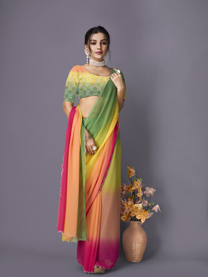 nirmal creation Solid/Plain Bollywood Georgette Saree(Multicolor)