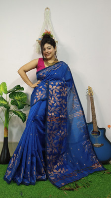 Laxmi Textile Woven Handloom Cotton Silk Saree(Blue)