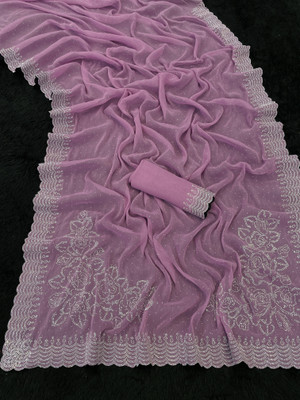 MIYANIFAB Embellished Bollywood Organza Saree(Purple)