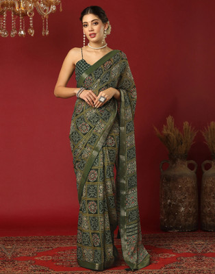 Samah Printed, Embellished Daily Wear Chiffon, Georgette Saree(Green)