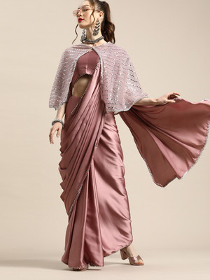 KHODAL ENTERPRISE Solid/Plain Bollywood Net Saree(Pink)
