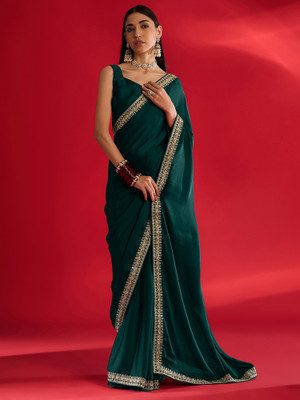 Tasrika Embellished Bollywood Satin Saree(Green)