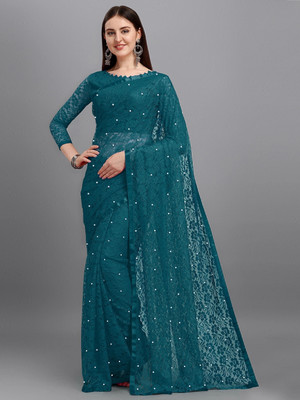 LOROFY Self Design Bollywood Net Saree(Blue)