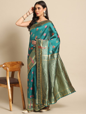 Divastri Woven Banarasi Silk Blend Saree(Dark Blue)