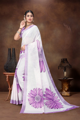 HENVI ENTERPRISE Printed, Woven Bollywood Cotton Linen Saree(Multicolor)