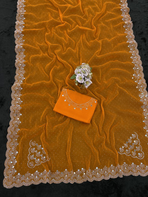 EthnicAura Embroidered Bollywood Organza Saree(Yellow)