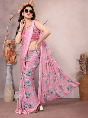 ROOP SUNDARI SAREES Floral Print Daily Wear Silk Blend Saree(Pink)