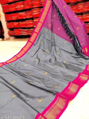 Paithani Woven Kanjivaram Pure Silk Saree(Grey)