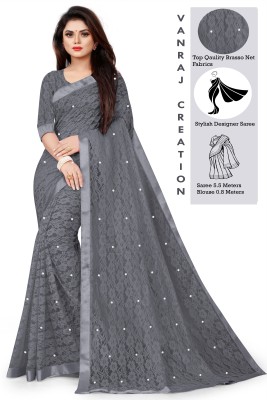 VANRAJ CREATION Self Design Bollywood Net Saree(Grey)