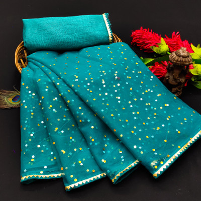 CHITRA FASHION Printed Bollywood Net Saree(Blue)