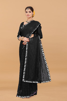 MAA CREATION Embroidered Bollywood Net Saree(Black)