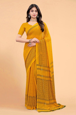 zamuna Geometric Print Daily Wear Georgette Saree(Yellow)