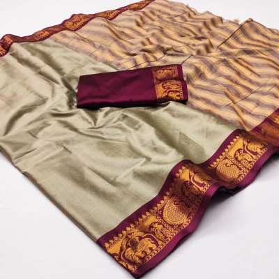 SHWENILA Woven Bollywood Cotton Silk Saree(Brown)