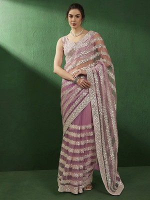 Sareemall Embellished Bollywood Net Saree(Pink)