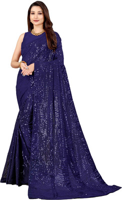 ZENBLAZE Embroidered Bollywood Georgette Saree(Dark Blue)