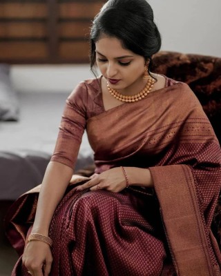 THESIYA FAB Printed, Animal Print, Applique, Color Block, Dyed, Embellished Bollywood Jacquard, Art Silk Saree(Maroon)