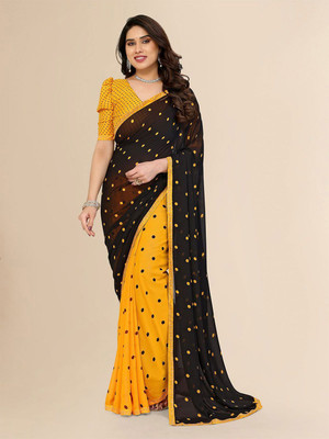Moda Rapido Polka Print Bollywood Georgette Saree(Yellow)